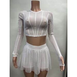 Striped High Neck Long Sleeved Crop Top